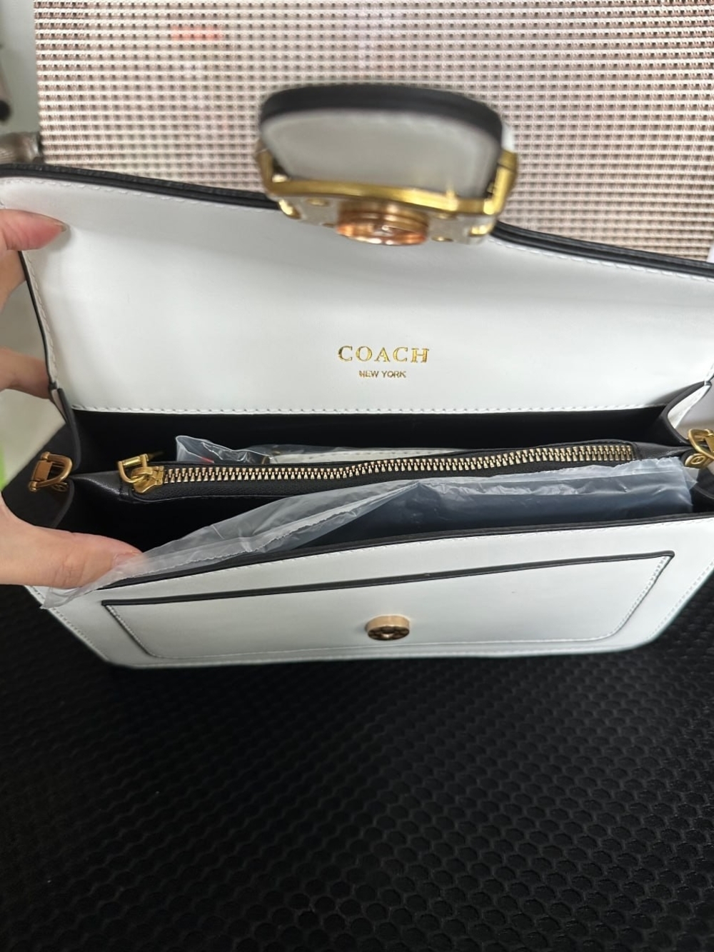 Coach White and Black Leather Crossbody with Gold Hardware